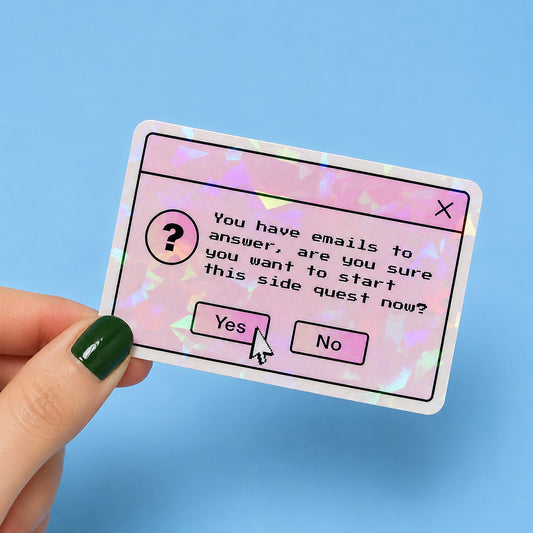 Side Quest Retro Popup Holographic Sticker | Relatable Stickers | Alternative Vinyl Stickers | ADHD | Neurospicy | Sad Disco Club