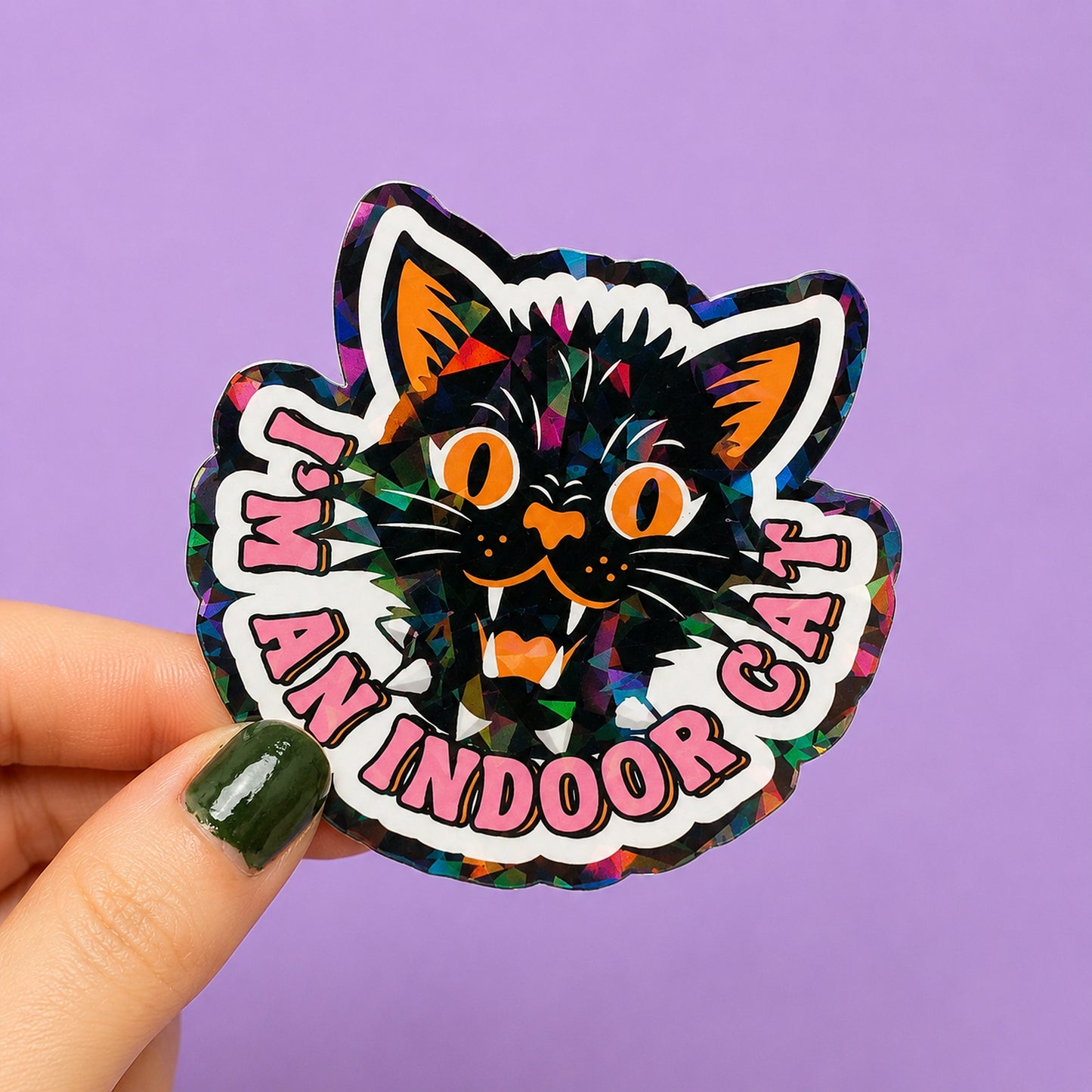 I’m An Indoor Cat Holographic Sticker | Relatable Stickers | Alternative Vinyl Stickers | ADHD | Neurospicy | Sad Disco Club