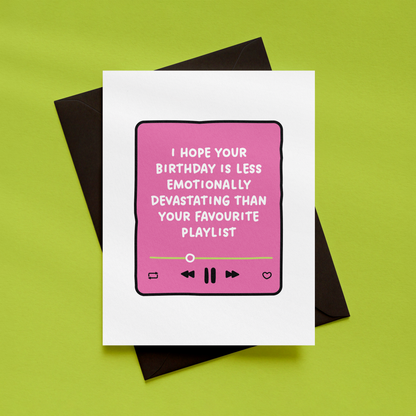 Emotionally Devastating Playlist Card | Funny Birthday Card | Elder Emo Birthday Card | Alternative Greeting Card