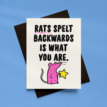 Rats Spelt Backwards Card | Funny Rat Pun Card | Cute Alternative Greetings Card