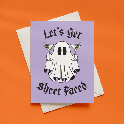 Let's Get Sheet Faced Card | Funny Halloween Birthday Card | Ghost Party Card | Alternative Birthday Card