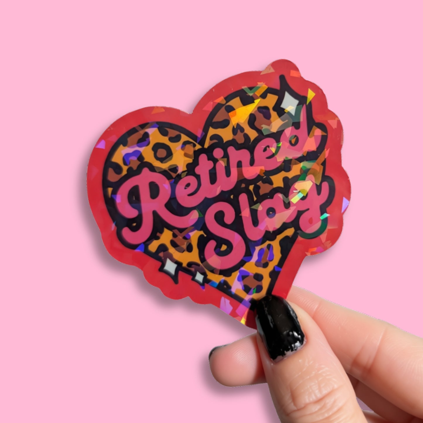 Retired Slag Leopard Heart Holographic Sticker