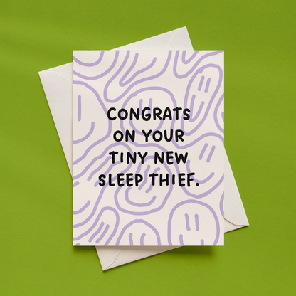 Congrats on Your Tiny New Sleep Thief Card | Funny New Baby Card | New Parents Card | Baby Congratulations Card | Baby Shower Card