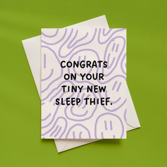Congrats on Your Tiny New Sleep Thief Card | Funny New Baby Card | New Parents Card | Baby Congratulations Card | Baby Shower Card