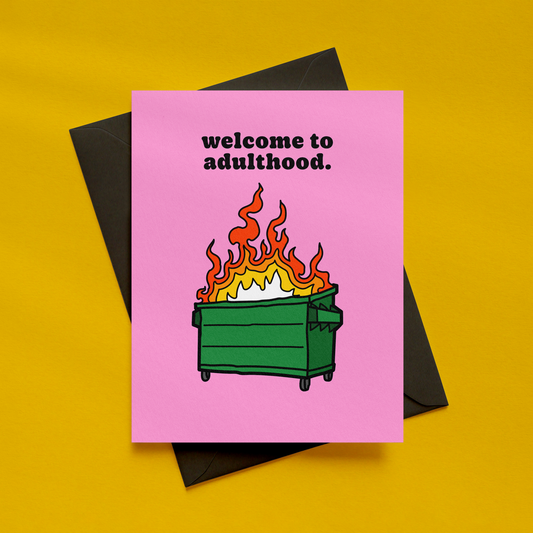 Welcome to Adulthood Card | Funny Graduation Card | New Job Card | Eighteenth Birthday Card