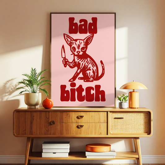Bad Bitch Chihuahua Print | Funny Sassy Dog Wall Art | Pink Maximalist Poster | Dopamine Decor Gift