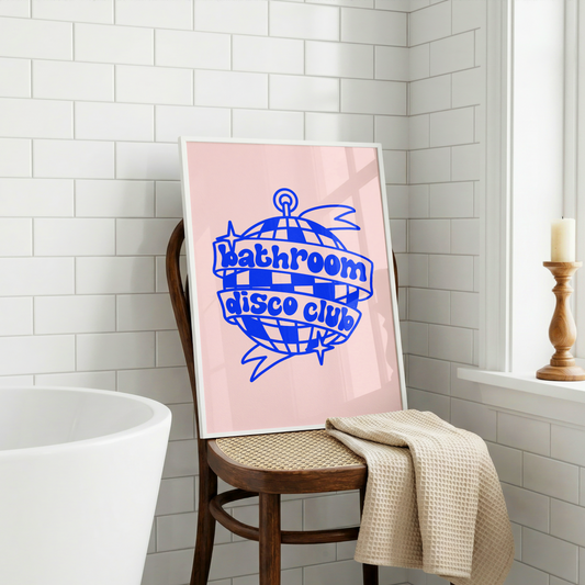Bathroom Disco Club Print | Funny Bathroom Wall Art | Colourful Toilet Decor | Disco Bathroom Sign | Dopamine Home Decor | Pink Blue Poster
