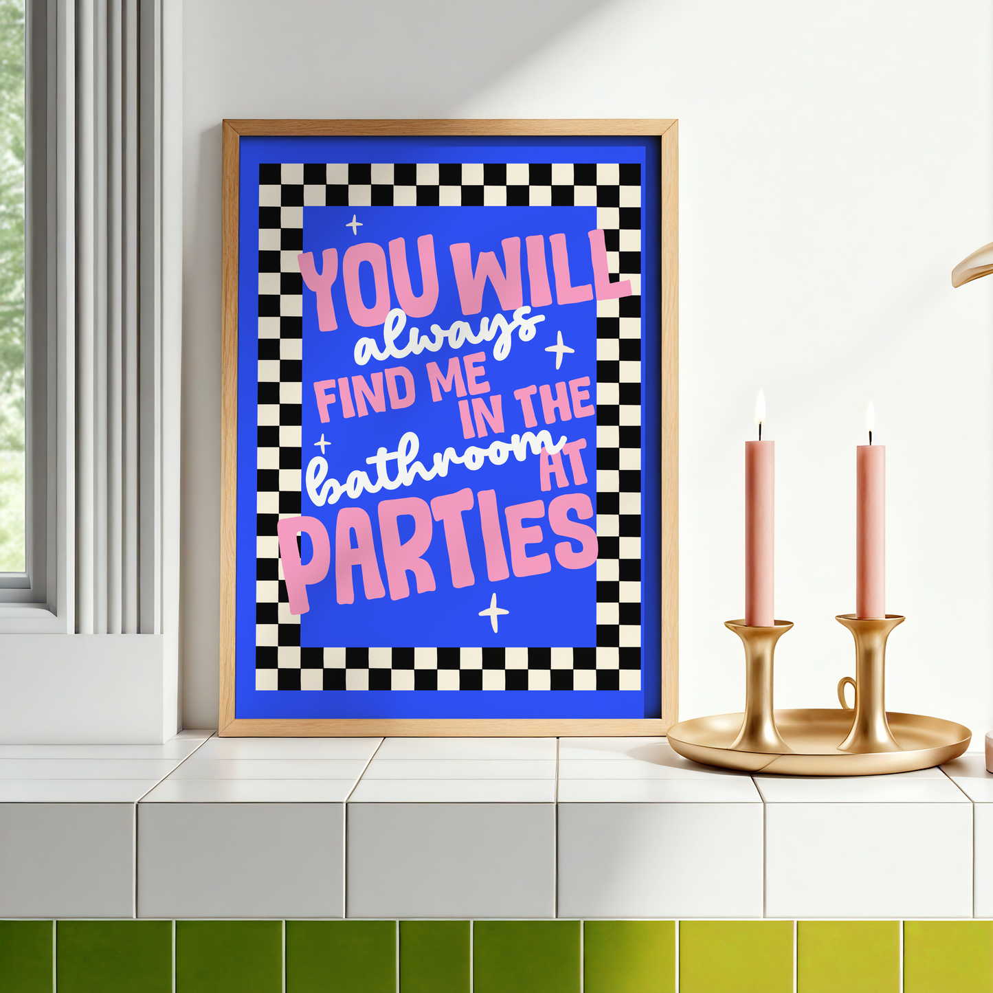 Funny Bathroom Print | "You'll Always Find Me In The Bathroom At Parties" Wall Art | Quirky Toilet Decor | Dopamine Bathroom Poster | Colourful Bathroom Gift