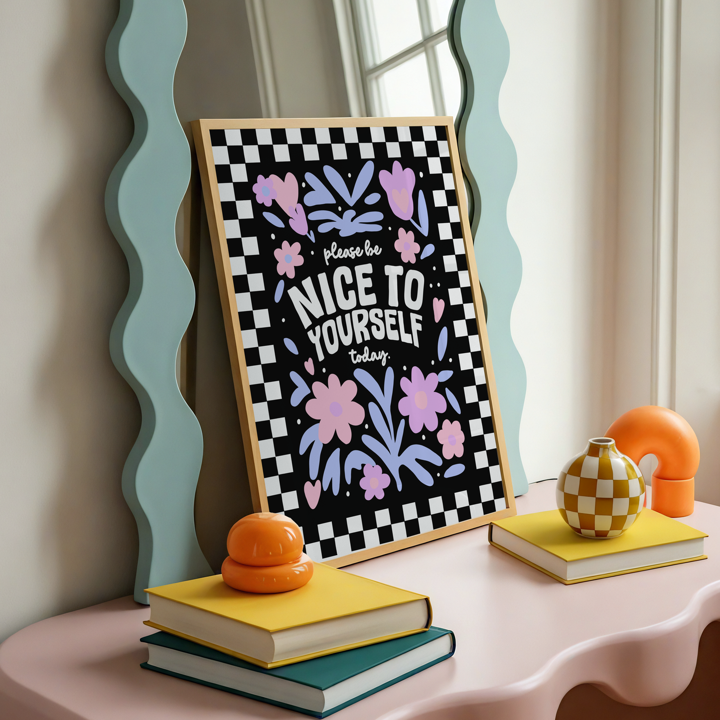Be Nice To Yourself Today Print | Positive Mental Health Wall Art | Dopamine Decor Poster