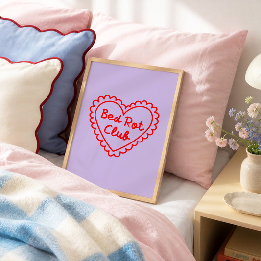 Bed Rot Club Print | Funny Bedroom Wall Art | Colourful Dopamine Decor | Cosy Bedroom Print | Mental Health Gift