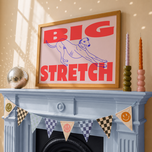 Big Stretch Whippet Print | Funny Sighthound Wall Art | Greyhound & Whippet Lover Gift | Dopamine Decor