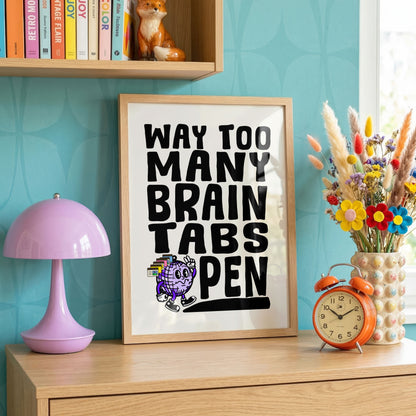 Way Too Many Brain Tabs Open Print | ADHD Wall Art | Neurodivergent Dopamine Decor