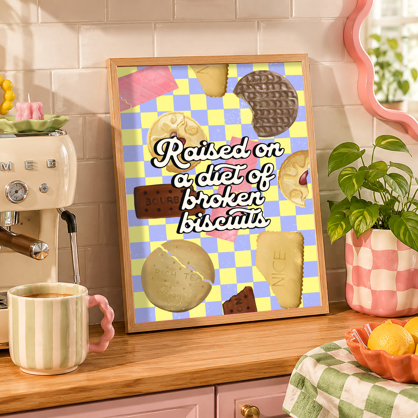 Raised on a Diet of Broken Biscuits Print | Indie Inspired Kitchen Wall Art | Funny British Kitchen Decor