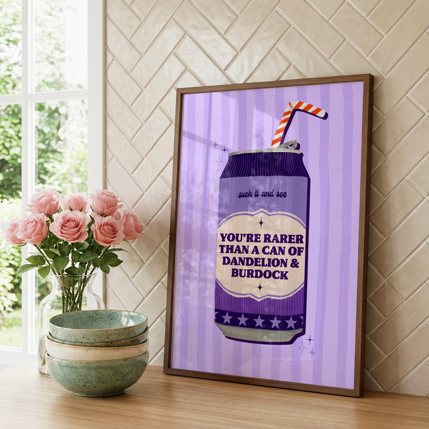 You're Rarer Than a Can of Dandelion & Burdock Print | Funny Northern Kitchen Wall Art | Retro Soft Drink Gift | Indie Inspired Typography Print