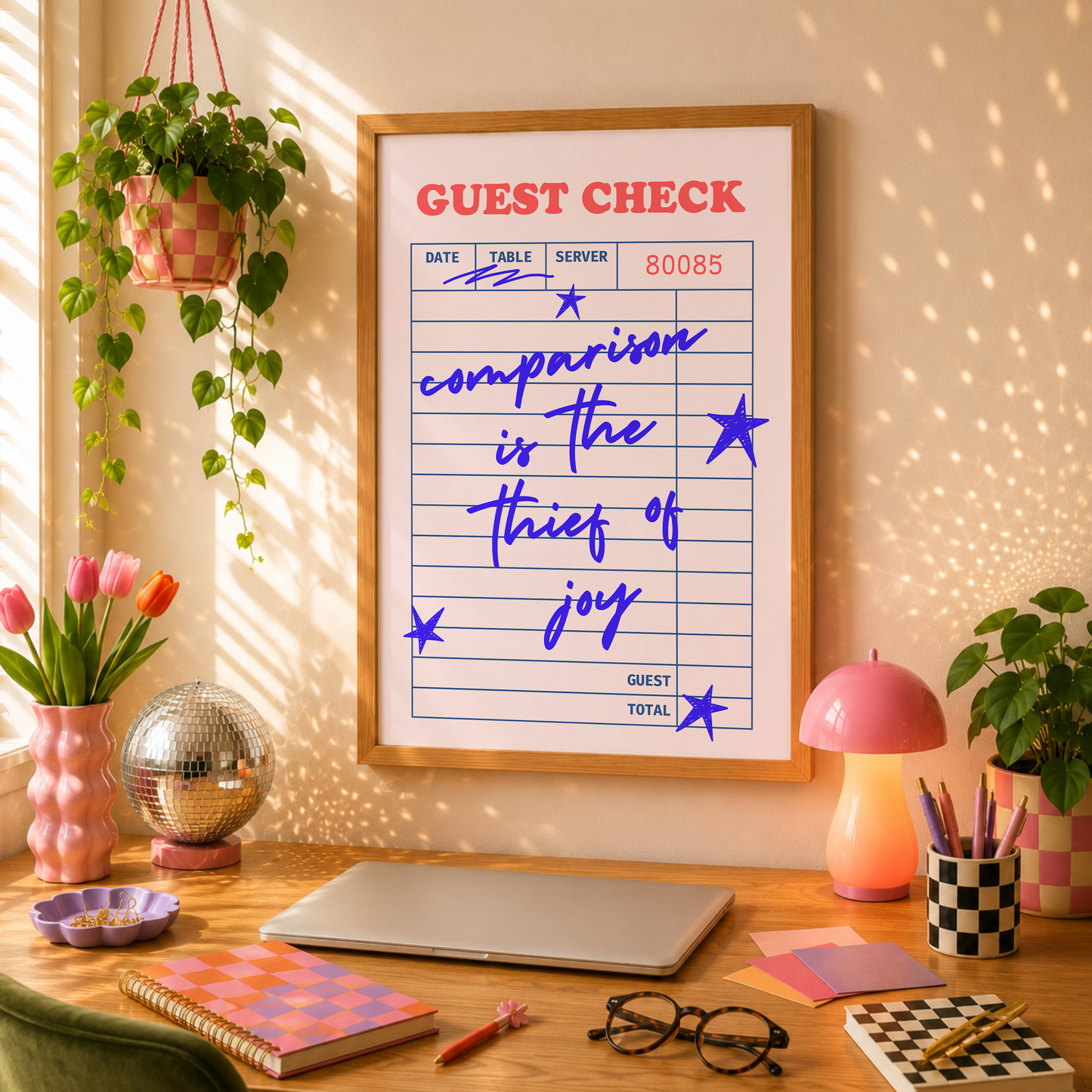 Comparison Is The Thief Of Joy Print | Motivational Wall Art | Positive Mindset Poster | Colourful Dopamine Decor