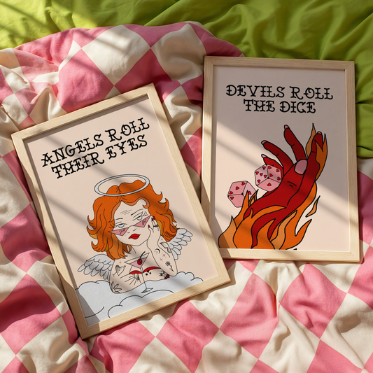 Angels Roll Their Eyes & Devils Roll The Dice Print Set | Taylor Inspired Lyric Duo | Alternative Wall Art | Matching Prints