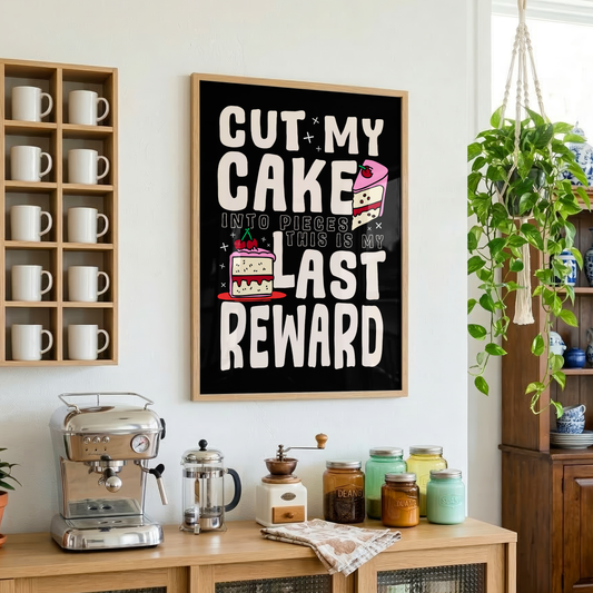 Cut My Cake Into Pieces Print | Funny Cake Kitchen Wall Art | Pop Punk Inspired Kitchen Decor | Gift for Emo Foodies
