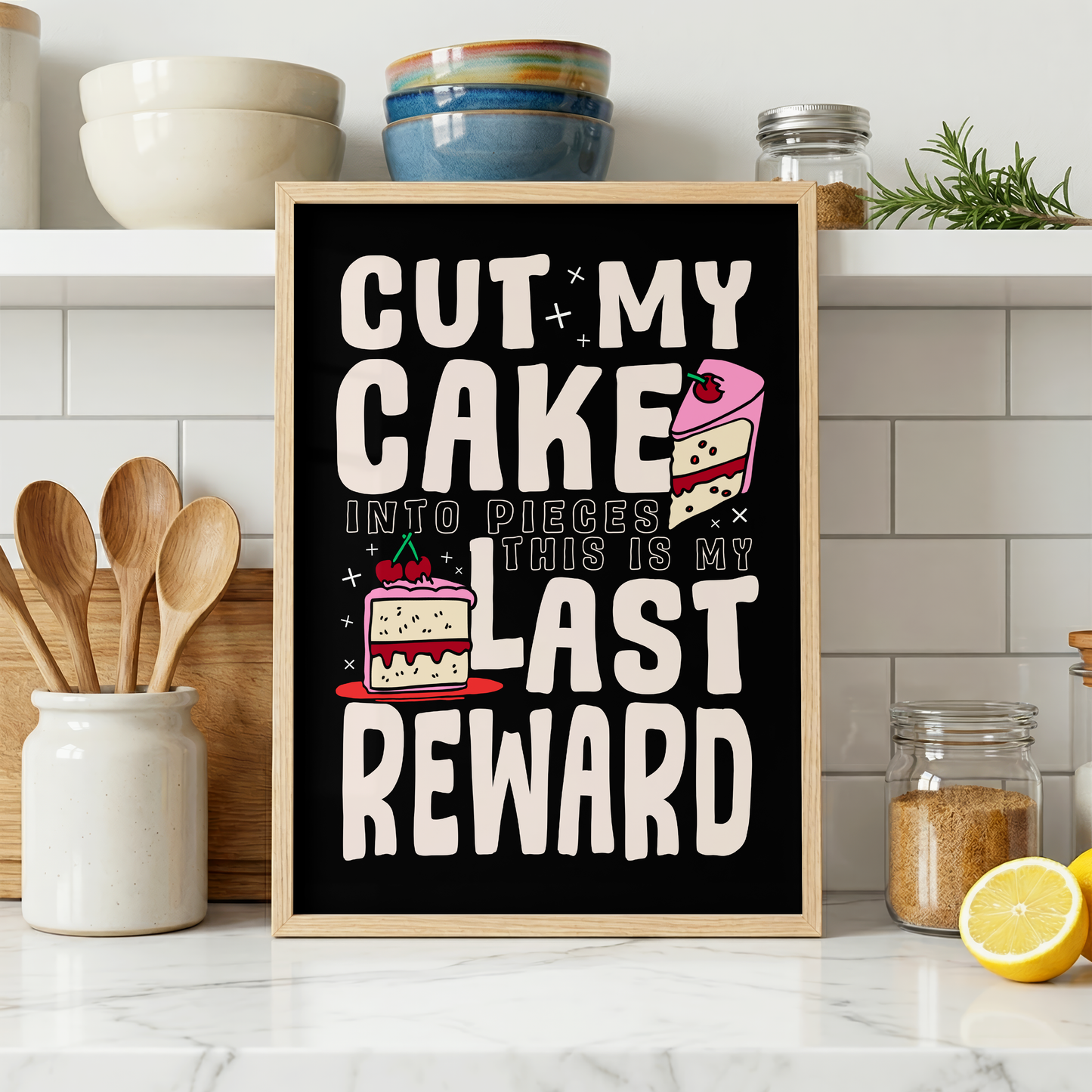 Cut My Cake Into Pieces Print | Funny Cake Kitchen Wall Art | Pop Punk Inspired Kitchen Decor | Gift for Emo Foodies
