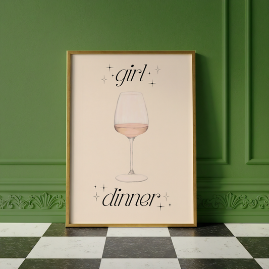 Girl Dinner Print | Funny Kitchen Wall Art | Viral Meme Decor | Gen Z Kitchen Print | Bar Cart & Dining Room Art