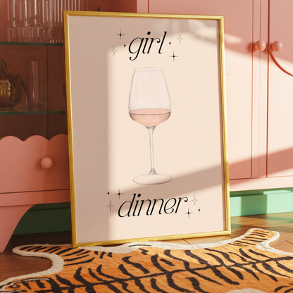 Girl Dinner Print | Funny Kitchen Wall Art | Viral Meme Decor | Gen Z Kitchen Print | Bar Cart & Dining Room Art