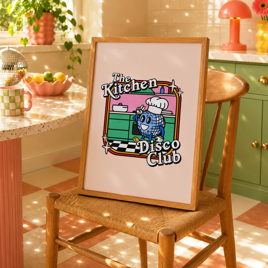 The Kitchen Disco Club Print | Colourful Kitchen Wall Art | Retro Dopamine Decor | Funny Foodie Gift