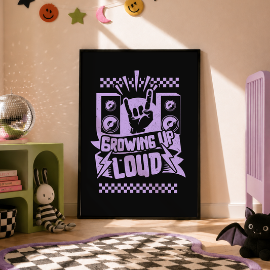 Growing Up Loud Nursery Print | Alternative Nursery Wall Art | Rock Baby Decor | Elder Emo Baby Room Print
