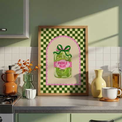 Pickle Slut Print | Funny Pickle Wall Art | Colourful Kitchen Decor | Gift for Pickle Lovers