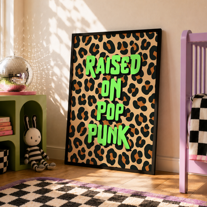 Raised On Pop Punk Nursery Print | Alternative Nursery Wall Art | Leopard Print Baby Room Decor | Elder Emo Parents Gift