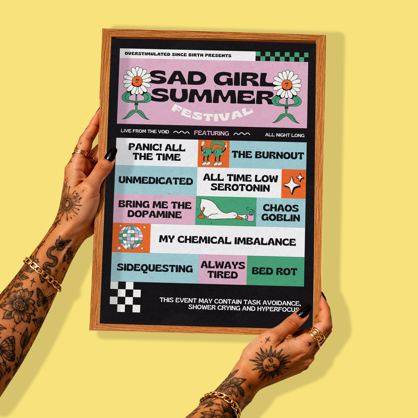Sad Girl Summer Festival Print | ADHD & Neurodivergent Wall Art | Elder Emo| Dopamine Decor