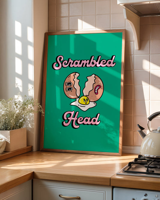 Scrambled Head Print | Funny Kitchen Wall Art | Egg Pun Print | Colourful ADHD Foodie Decor
