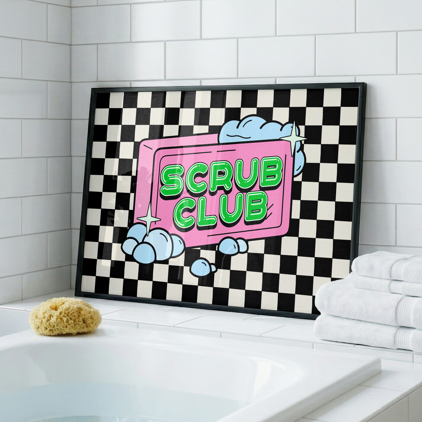 Scrub Club Print | Funny Bathroom Wall Art | Colourful Bathroom Decor | Quirky Toilet Sign | Dopamine Home Decor