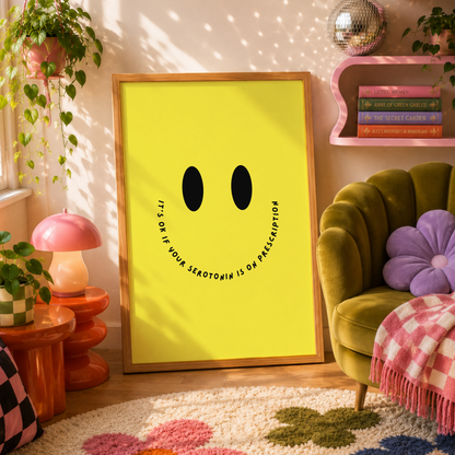 Serotonin On Prescription Print | Mental Health Wall Art | Antidepressant Positivity Poster | Dopamine Decor