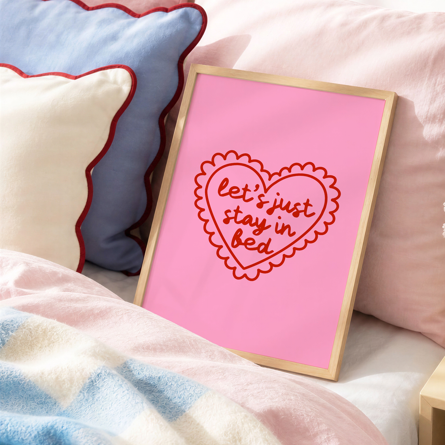 Let's Just Stay In Bed Print | Funny Bedroom Wall Art | Pink Bedroom Decor | Introvert Gift | Cosy Home Print