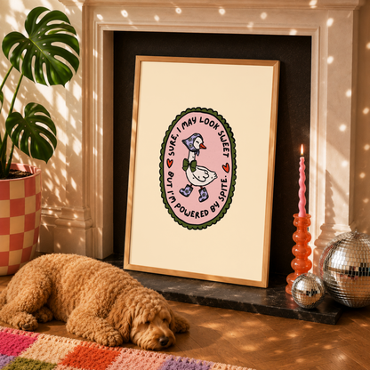 Powered By Spite Goose Print | Funny Goose Wall Art | Chaotic Animal Print | Quirky Home Decor