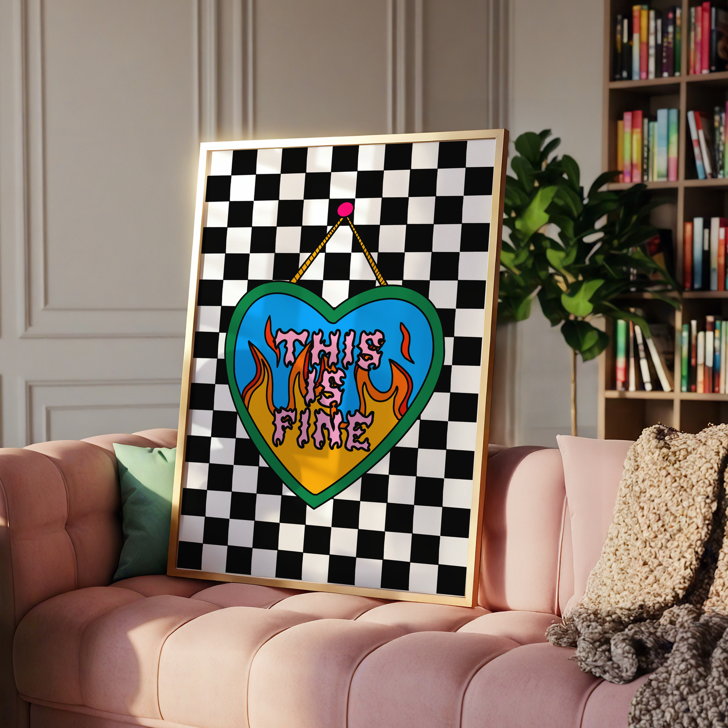 This Is Fine Print | Funny Mental Health Wall Art | ADHD & Anxiety Decor | Elder Emo Checkerboard Poster