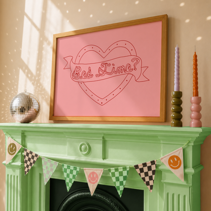 Bed Time? Print | Funny Bedroom Wall Art | Pink Bedroom Decor | Cosy Home Print | Introvert Gift