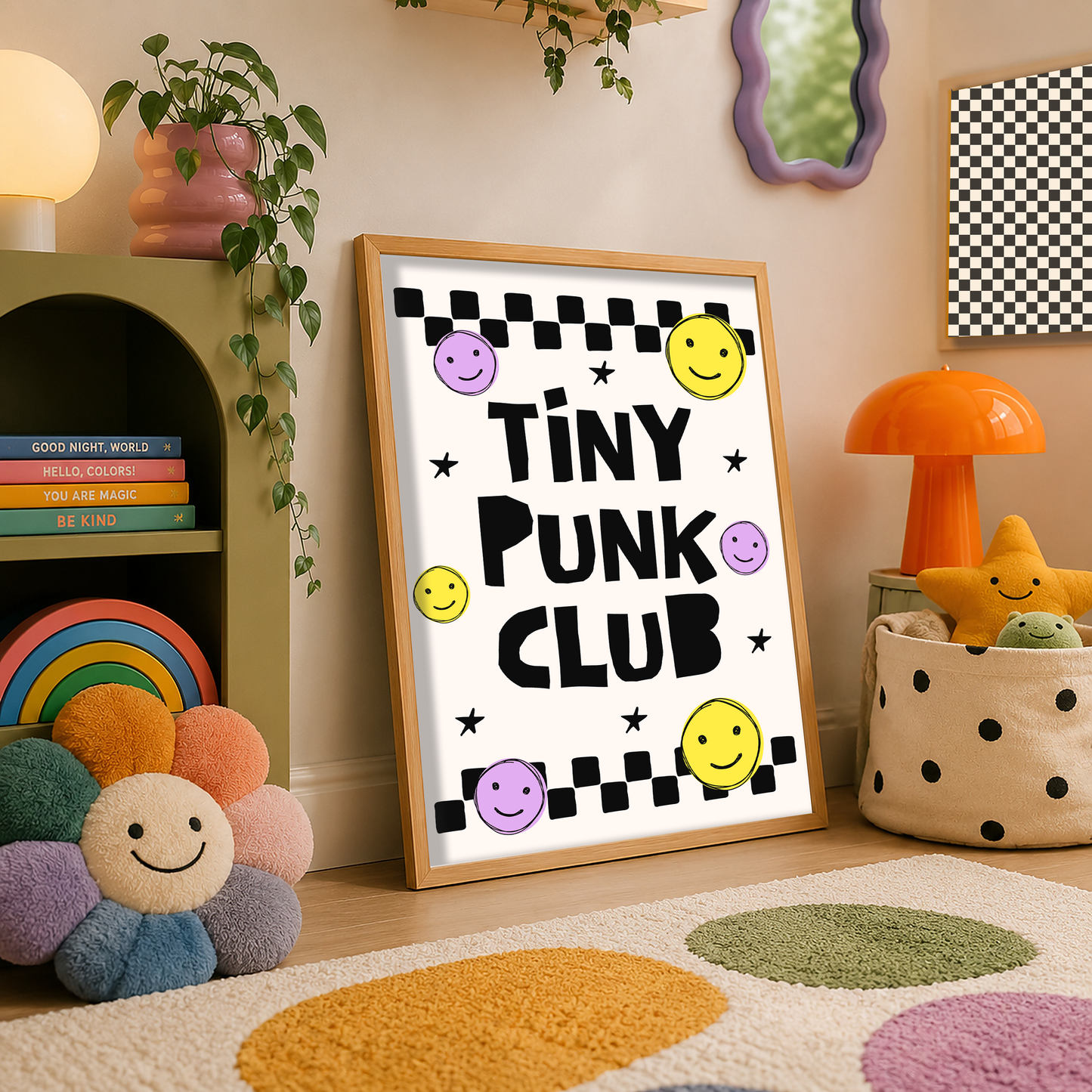Tiny Punk Club Print | Alternative Nursery Wall Art | Checkerboard Kids Bedroom Print | Cute Playroom Decor | Gift for Music Loving Parents