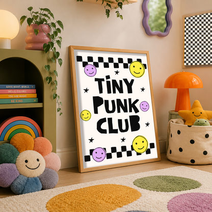 Tiny Punk Club Print | Alternative Nursery Wall Art | Checkerboard Kids Bedroom Print | Cute Playroom Decor | Gift for Music Loving Parents
