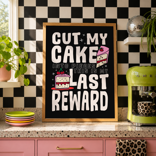 Cut My Cake Into Pieces Print | Funny Cake Kitchen Wall Art | Pop Punk Inspired Kitchen Decor | Gift for Emo Foodies