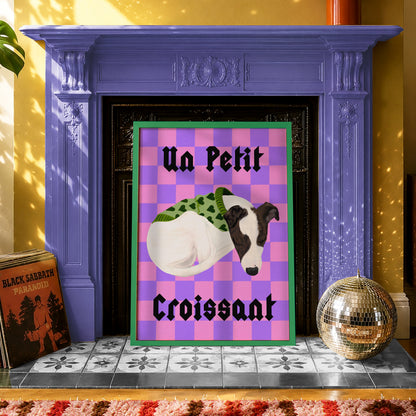 Un Petit Croissant Print | Cute Dog Wall Art | Colourful Pet Lover Gift
