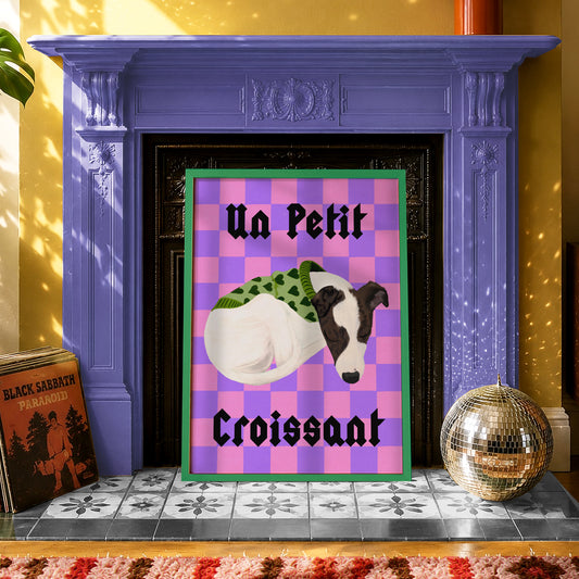 Un Petit Croissant Print | Cute Dog Wall Art | Colourful Pet Lover Gift