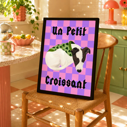 Un Petit Croissant Print | Cute Dog Wall Art | Colourful Pet Lover Gift