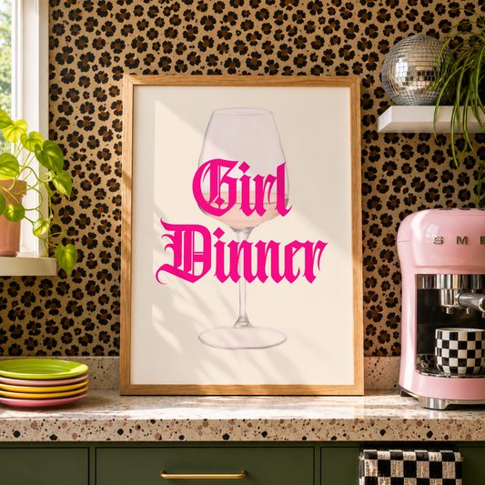 Girl Dinner Print | Funny Kitchen Wall Art | Viral Meme Decor | Gen Z Kitchen Print | Bar Cart & Dining Room Art