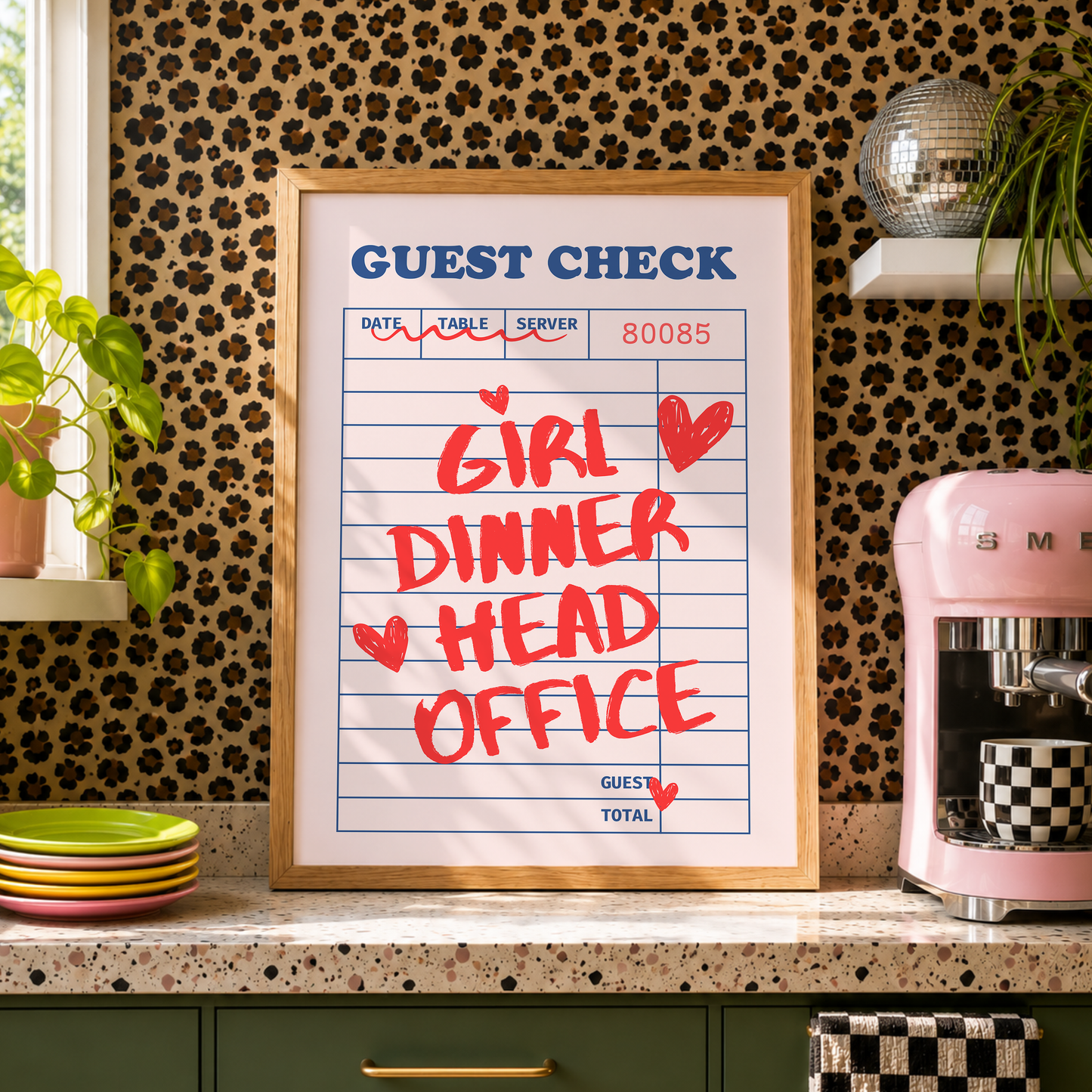 Girl Dinner Head Office Print | Funny Kitchen Wall Art | Viral Meme Decor | Colourful Dining Room Print