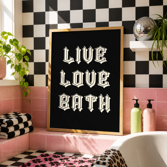 Live Love Bath Print | Funny Bathroom Wall Art | Gothic Bathroom Decor | Alternative Home Print