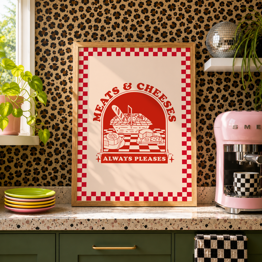 Meats & Cheeses Always Pleases Print | Funny Kitchen Wall Art | Bob Mortimer Inspired Decor | Colourful Dining Room Print