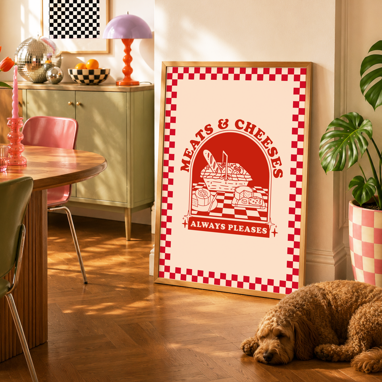 Meats & Cheeses Always Pleases Print | Funny Kitchen Wall Art | Bob Mortimer Inspired Decor | Colourful Dining Room Print