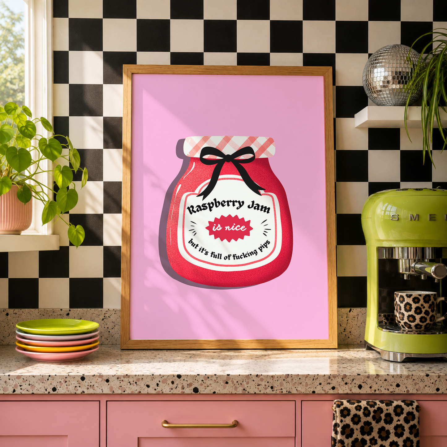Bob Mortimer Inspired Raspberry Jam Print | Funny Kitchen Wall Art | Pink Comedy Print | Colourful Kitchen Decor Gift
