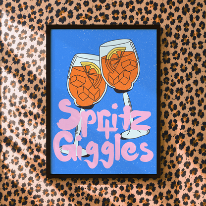 Spritz & Giggles Print | Funny Aperol Spritz Wall Art | Happy Hour Collection | Cocktail Bar Decor