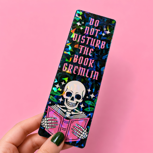 Do Not Disturb the Book Gremlin Bookmark | Funny Skeleton Bookmark | Gothic Book Lover Gift | Double-Sided Bookmark